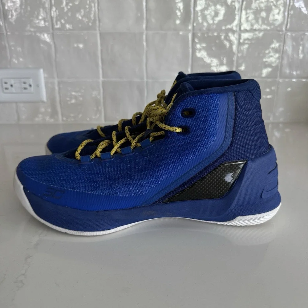 Under Armour Curry 3 Basketball Shoes Men 8.5 Blue Yellow Dub Nation High Top